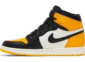 Nike Air Jordan 1 High OG Taxi желтые с белым и черным кожаные мужские-женские (35-44)